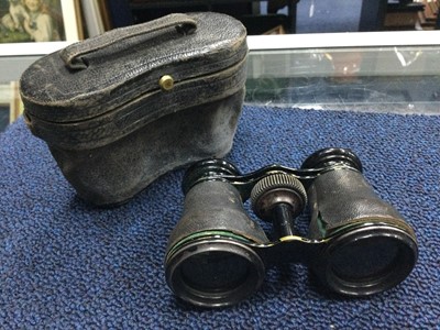 Lot 40 - A PAIR OF BINOCULARS, WHITE METAL BELT AND OTHER OBJECTS