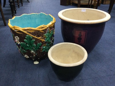 Lot 590A - A MAJOLICA PLANTER AND TWO OTHER PLANTERS