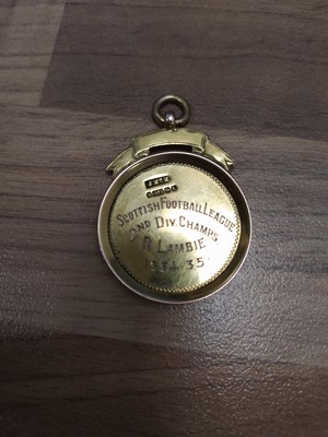 Lot 1727 - ROB LAMBIE OF THIRD LANARK - HIS SCOTTISH FOOTBALL LEAGUE 2ND DIVISION GOLD MEDAL 1934/5 MEDAL