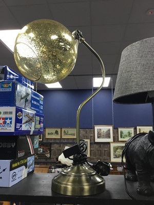 Lot 307 - A LACQUERED BRASS TABLE LAMP WITH SHADE