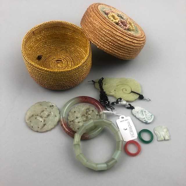 Lot 3 - A GROUP OF CHINESE HARDSTONE BANGLES AND PENDANTS