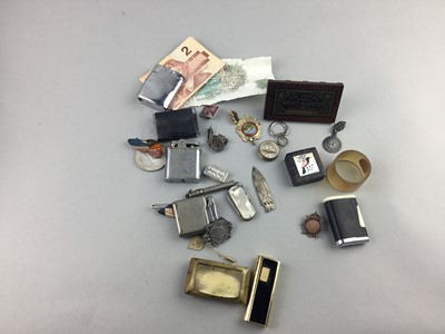 Lot 6 - A LOT OF LIGHTERS, MEDALS, SBUFF BOX AND OTHER OBJECTS