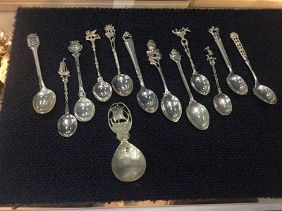 Lot 333A - A SILVER CADDY SPOON WITH VIKING SHIP HANDLE AND OTHER SPOONS