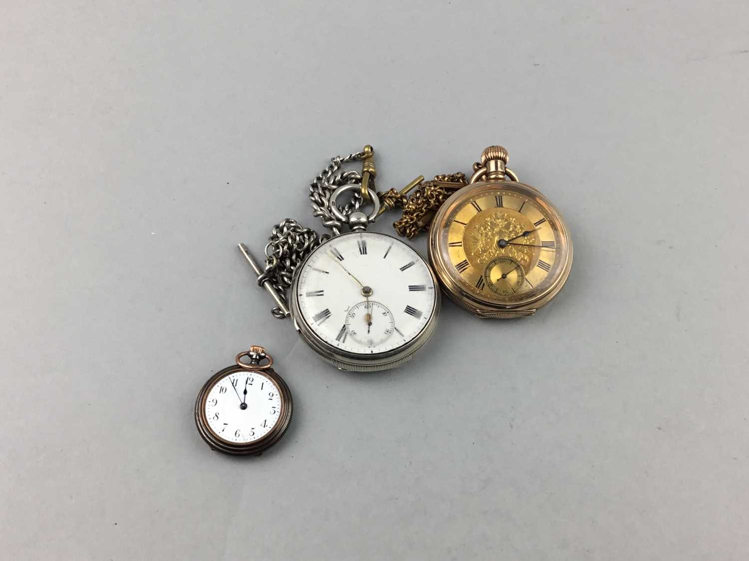 Lot 75 - A VICTORIAN SILVER OPEN FACED POCKET WATCH AND TWO OTHER POCKET WATCHES