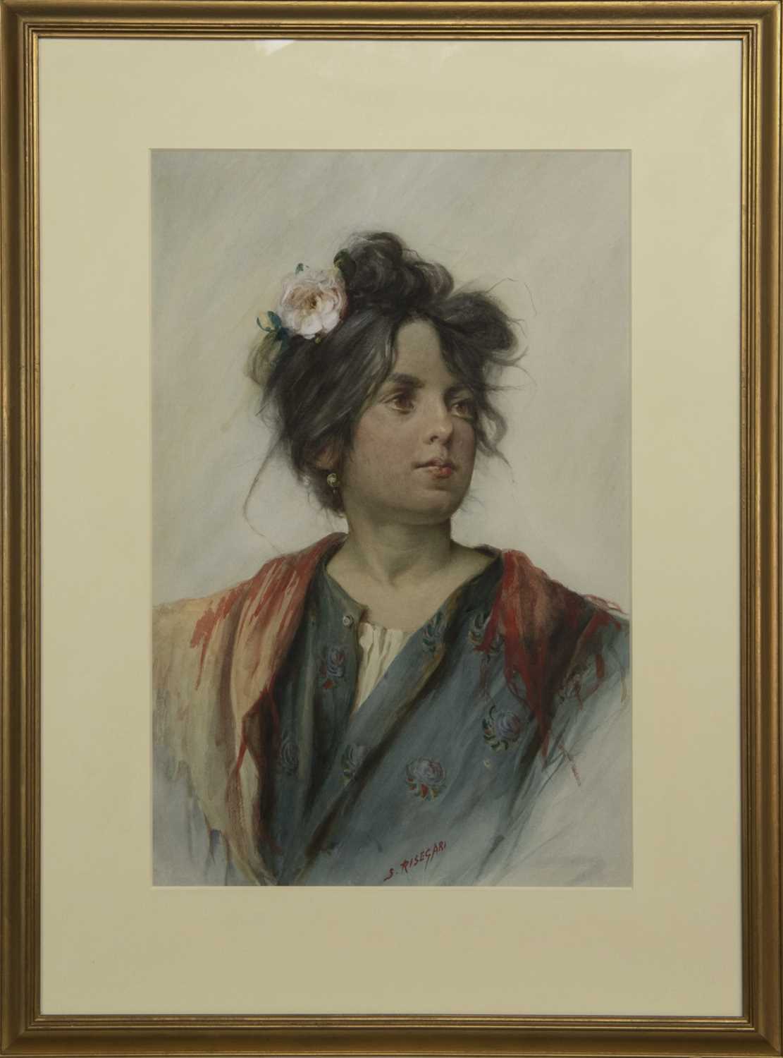 Lot 115 - A PAIR OF WATERCOLOUR PORTRAITS OF YOUNG LADIES  BY SILVIO RISEGARI