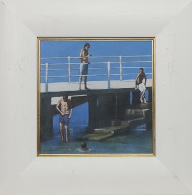 Lot 660 - YOUNG FRIENDS, PASSIGNEMO PIER, AN ACRYLIC BY PETER NARDINI