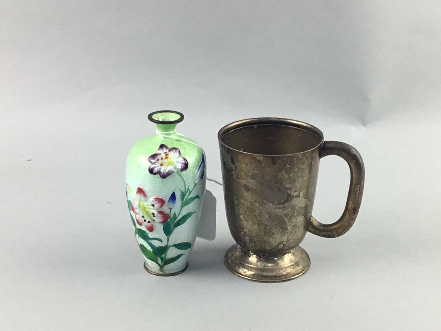 Lot 80 - A CHINESE CLOISONNE VASE, PAIR OF EWERS AND A SHIP IN A BOTTLE