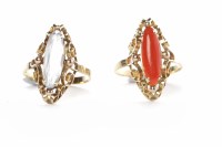 Lot 176 - TWO GOLD MARQUISE SHAPED DRESS RINGS each set...