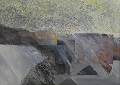 Lot 686 - BATHERS IN A LANDSCAPE, A MIXED MEDIA