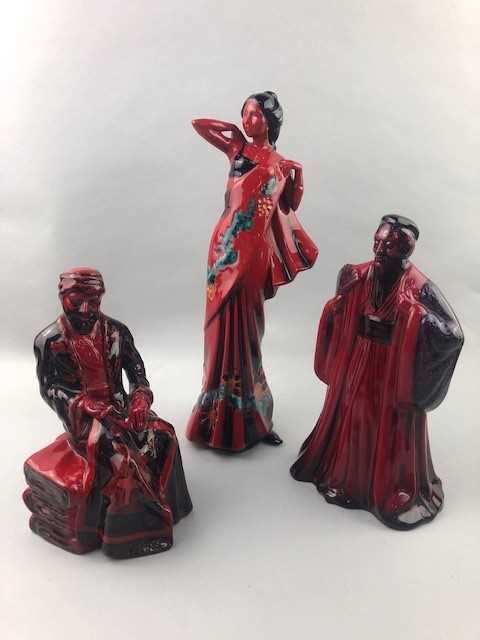 Lot 95 - A ROYAL DOULTON FIGURE OF 'FLAMBE THE CARPET SELLER' AND FIVE OTHERS
