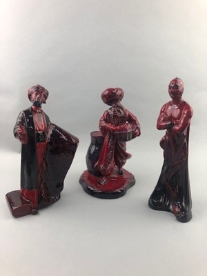Lot 95 - A ROYAL DOULTON FIGURE OF 'FLAMBE THE CARPET SELLER' AND FIVE OTHERS