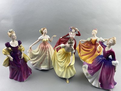 Lot 111 - A ROYAL DOULTON FIGURE OF 'AUTUMN ATTRACTION' AND FIVE OTHERS