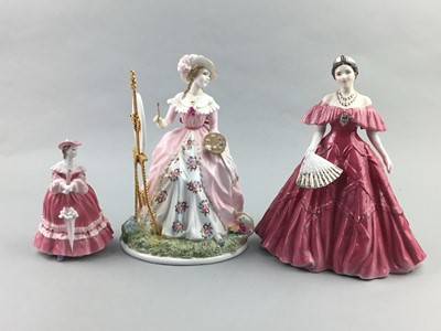 Lot 323 - A ROYAL WORCESTER FIGURE OF 'QUEEN ELIZABETH THE QUEEN MOTHER AND SIX OTHERS