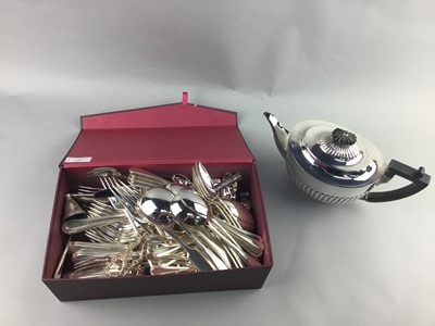 Lot 125 - A SUITE OF SILVER PLATED CUTLERY AND A SILVER PLATED TEA POT