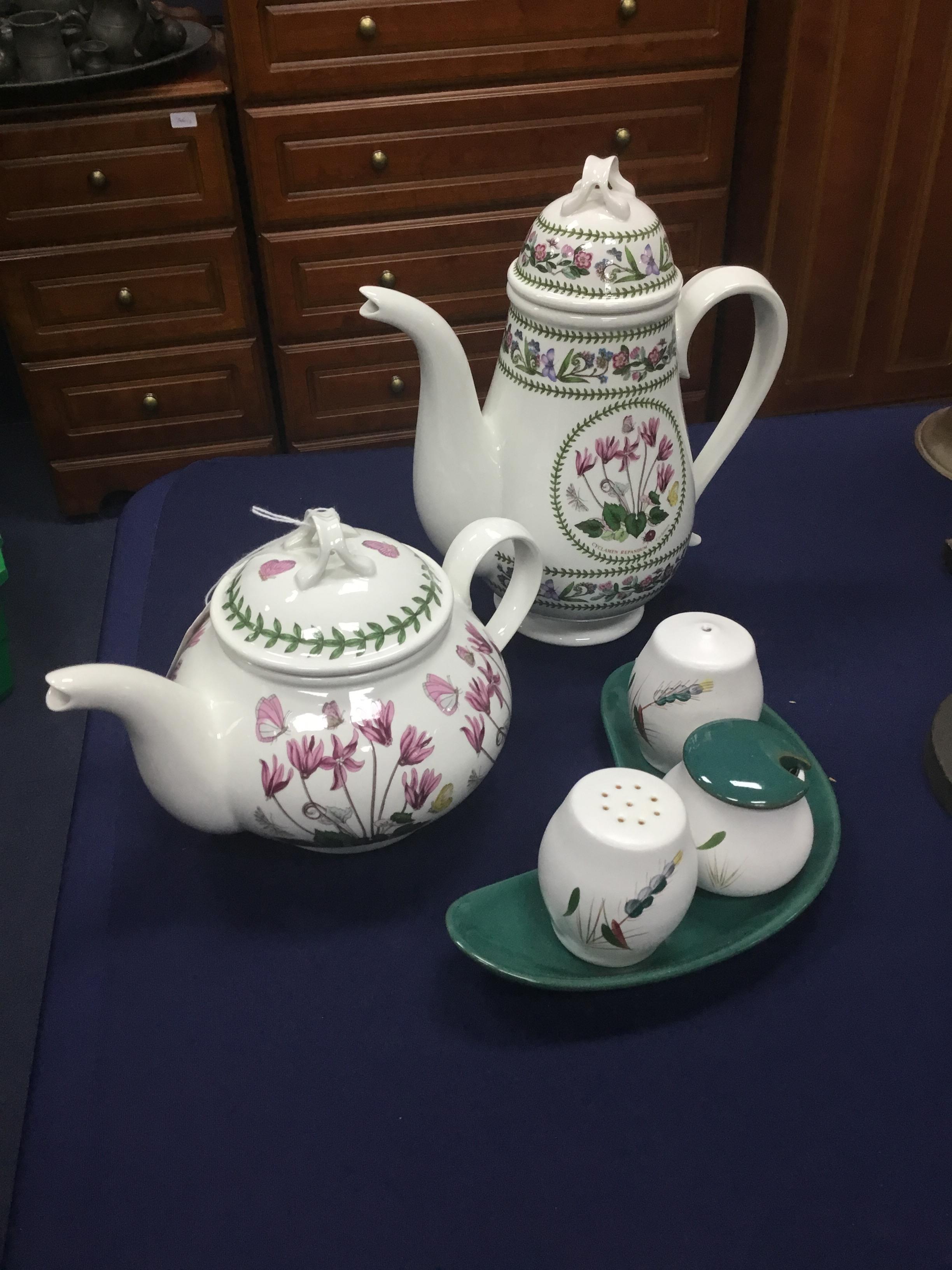 Lot 158 A PORTMEIRION TEAPOT, CRUET SET, NOVELTY