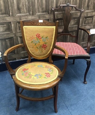 Lot 292 - AN EDWARDIAN INLAID BEDROOM CHAIR AND ANOTHER CHAIR