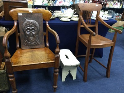 Lot 319 - A LOT OF TWO VICTORIAN ELBOW CHAIRS AND A STOOL