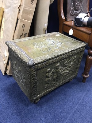 Lot 326 - AN BRASS EMBOSSED LOG BOX AND VARIOUS WOOD BOXES