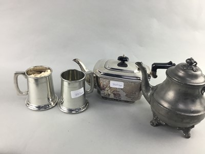 Lot 350 - A SILVER PLATED THREE PIECE TEA SERVICE AND OTHER ITEMS