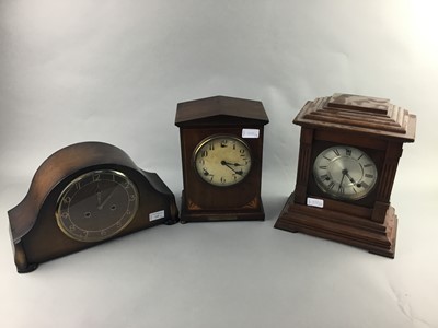 Lot 335 - A MAHOGANY MANTEL CLOCK AND TWO OTHERS