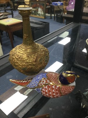 Lot 363 - A ROYAL CROWN DERBY GILDED VASE AND A ROYAL CROWN DERBY PAPERWEIGHT