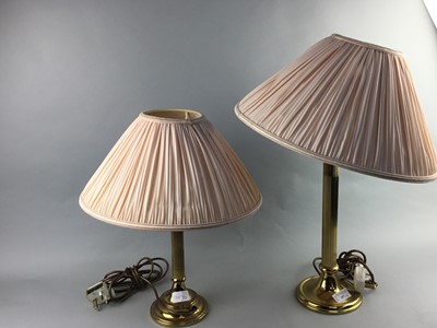 Lot 357 - A LOT OF THREE BRASS TABLE LAMPS WITH SHADES