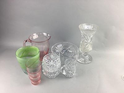 Lot 301 - A CRYSTAL VASE AND OTHER CRYSTAL AND GLASS WARE