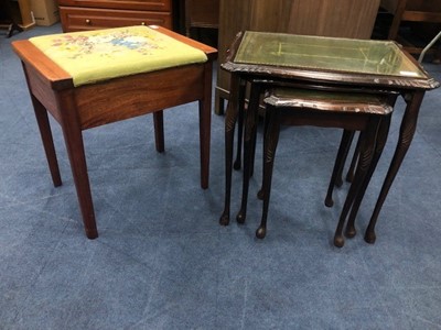 Lot 368 - A MAHOGANY NEST OF THREE TABLES AND A PIANO STOOL