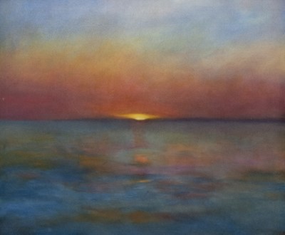Lot 717 - EVENING JOURNEY, SINKING SUN, A LARGE OIL BY SUE BIAZOTTI