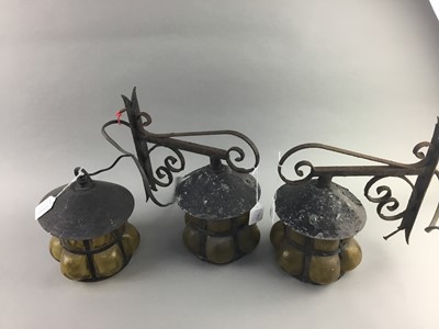 Lot 253 - A PAIR OF METAL WALL LIGHTS AND A CEILING LIGHT