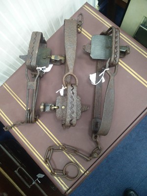 Lot 254 - A LOT OF THREE VINTAGE METAL TRAPS