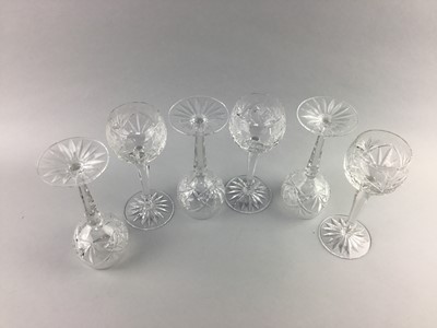 Lot 391 - A SET OF SIX CRYSTAL HOCK GLASSES