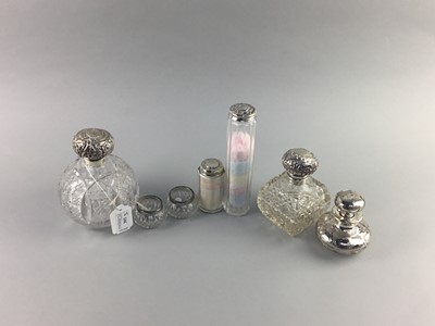 Lot 393 - A LOT OF TWO CRYSTAL SILVER MOUNTED SCENT BOTTLES AND OTHER ITEMS