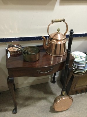 Lot 415 - A LOT OF TWO COPPER BED WARMING PANS AND OTHER COPPER AND COPPER PLATED ITEMS