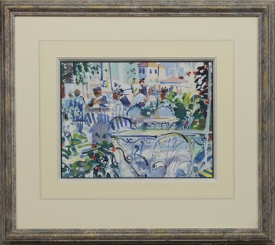 Lot 756 - THE TERRACE CAFE, AN OIL BY PETER GRAHAM