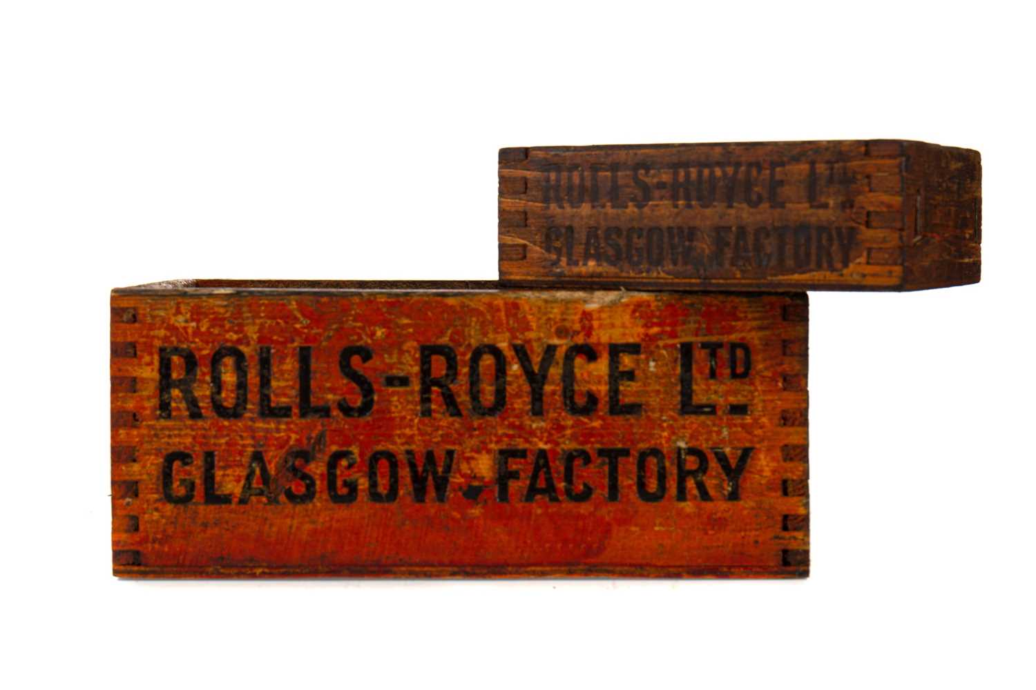 Lot 1303 - TWO 'ROLLS-ROYCE LTD. GLASGOW FACTORY' BOXES