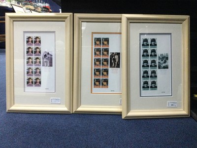 Lot 481 - A SET OF THREE 'JOHN LENNON' FRAMED SHEETS OF GIBRALTAR STAMPS