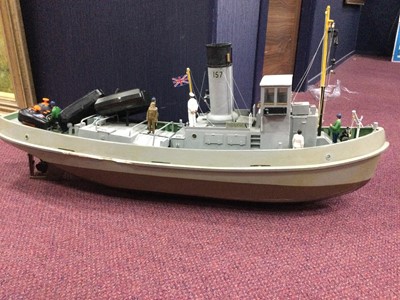 Lot 482 - A REMOTE CONTROL WOODEN TUG BOAT