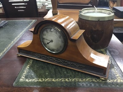 Lot 550 - A 20TH CENTURY STAINED WOOD MANTEL CLOCK AND OTHER ITEMS