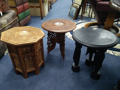 Lot 562 - A CARVED CIRCULAR OCCASIONAL TABLE ANF TWO OTHER TABLES