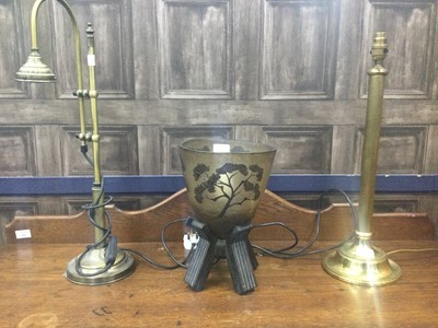 Lot 570 - A BRASS COLUMN TABLE LAMP AND TWO OTHER TABLE LAMPS