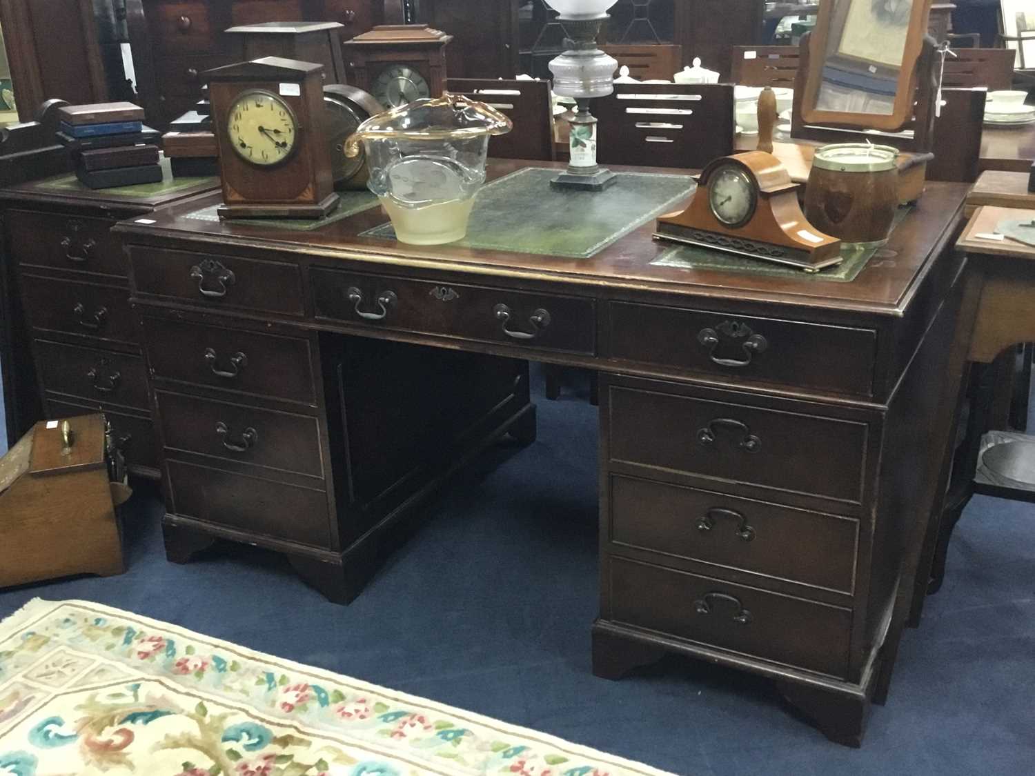 Lot 519 A REPRODUCTION MAHOGANY DESK