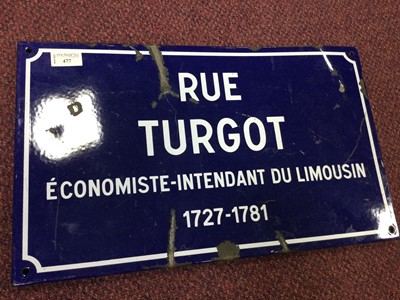 Lot 477 - RUE TURGOT FRENCH ENAMEL STREET SIGN