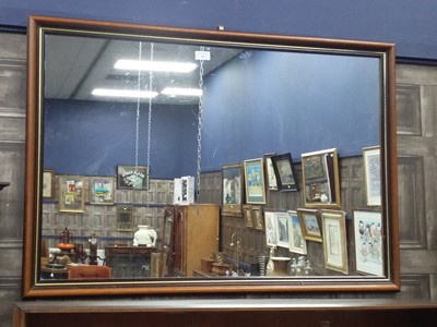 Lot 597 - A MAHOGANY FRAMED WALL MIRROR AND PICTURES