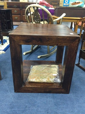 Lot 599 - A STAINED HARDWOOD SQUARE OCCASIONAL TABLE