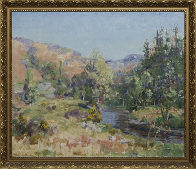 Lot 670 - HIGHLAND RIVER, AN OIL BY WILLIAM WRIGHT CAMPBELL