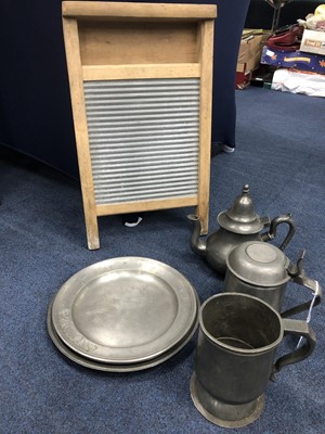 Lot 262A - A LOT OF PEWTER MUGS, PLATES AND OTHER ITEMS