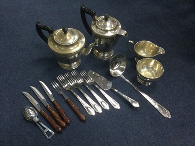 Lot 582 - A FOUR PIECE SILVER PLATED TEA SERVICE AND VARIOUS SILVER PLATED CUTLERY