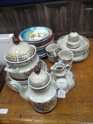 Lot 587 - A GERMAN STONEWARE PART TEA/DINNER SERVICE AND CABINET PLATES