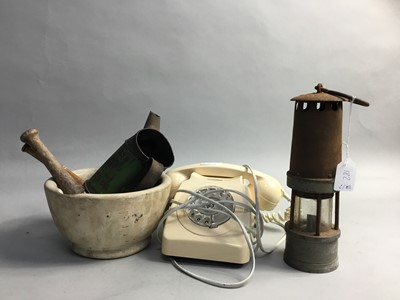 Lot 182 - A MINER'S LAMP ALONG WITH OTHER VINTAGE ITEMS